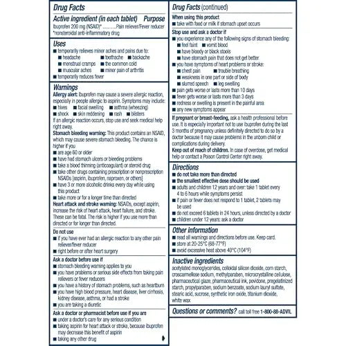 Advil PM Pain Reliever and Nighttime Sleep Aid, Ibuprofen for Pain Relief and Diphenhydramine Citrate for a Sleep Aid - 120 Coated Caplets and Pain Reliever and Fever Reducer, 10 Count Tablets Advil uk supplements