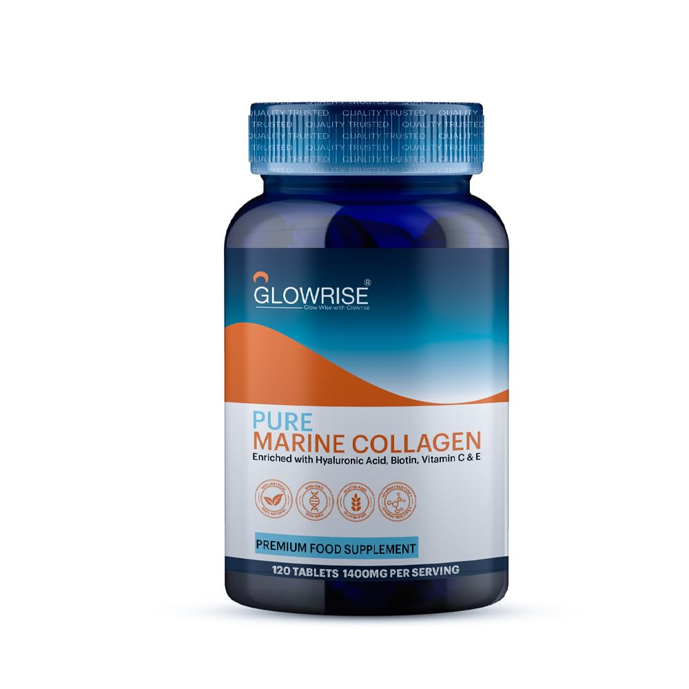 Pure Marine Collagen 120 Tablets 1400mg - Premium Blend with Hyaluronic Acid, Biotin, Vitamin C & E GLOWRISE uk supplements