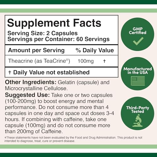 Theacrine (Teacrine) 100 Mg, 60 Capsules - Energy and Focus Supplement (Similar to Caffe Double Wood Supplements uk supplements