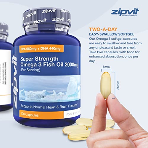 Omega 3 Fish Oil 2000mg, EPA 660mg DHA 440mg per Daily Serving. 120 Capsules Zipvit uk supplements