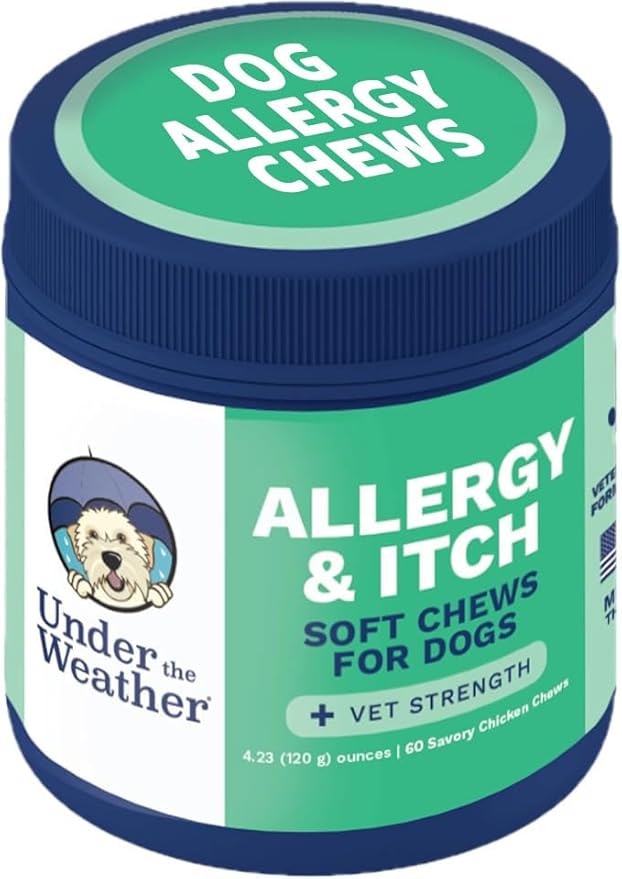 Under the Weather Allergy & Itch Pet Allergy Chews for Dogs | Vet Formulated Skin Support for Canines | Soothing Dog Allergies and Itching Relief Supplement | 60 Count Under the Weather uk supplements