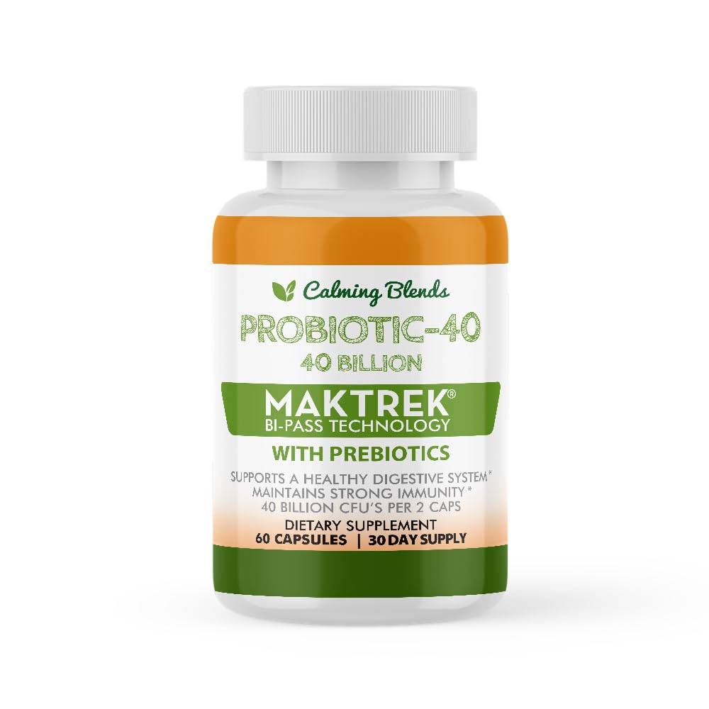 CALMING BLENDS Probiotic, 40 Billion CFU, Bi-Pass Delivery System for Maximum Effectiveness, Shelf Stable, 60 Vegetable Capsules CALMING BLENDS uk supplements