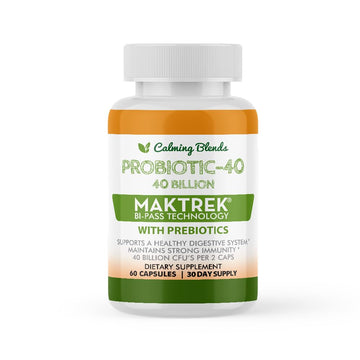 CALMING BLENDS Probiotic, 40 Billion CFU, Bi-Pass Delivery System for Maximum Effectiveness, Shelf Stable, 60 Vegetable Capsules CALMING BLENDS uk supplements