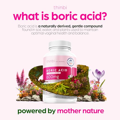 Thinbi Boric Acid Suppositories for Women w/Aloe Vera - BV Treatment & PH Balance Artnaturals uk supplements