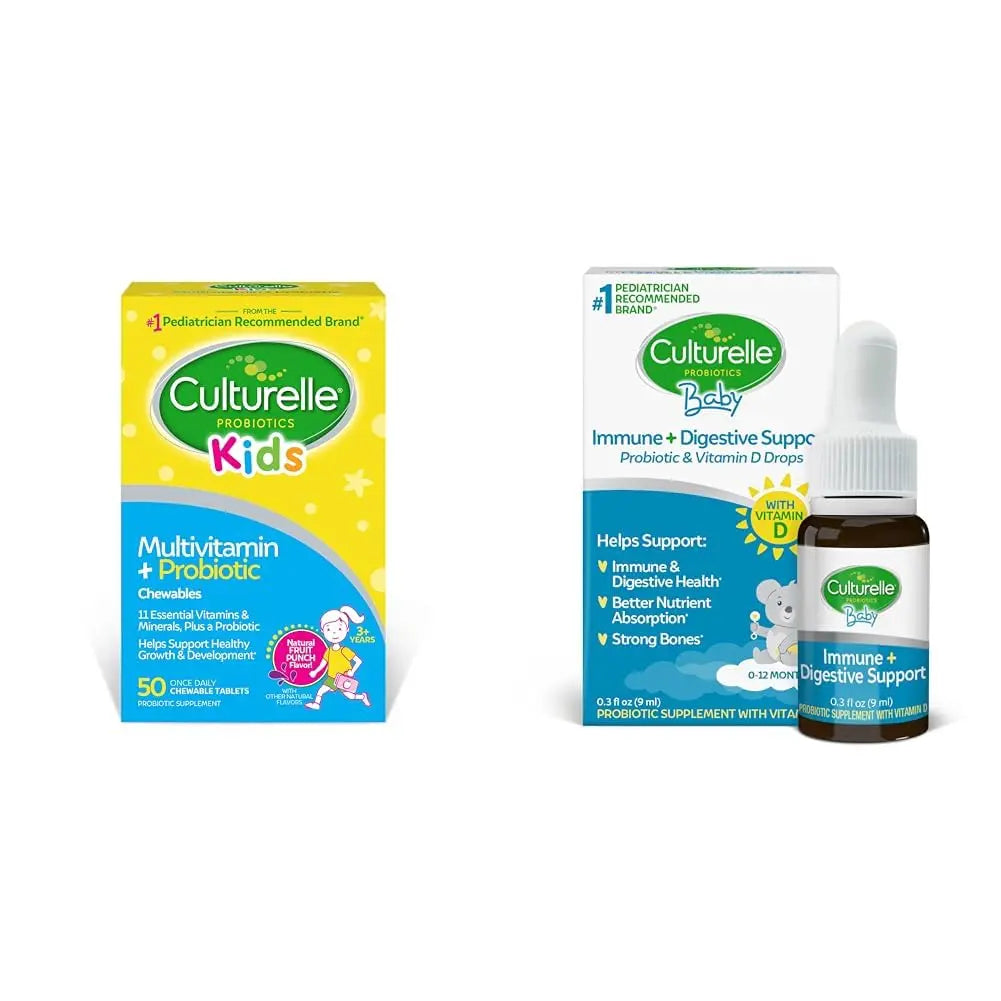 Culturelle Kids Complete Multivitamin + Probiotic Chewables, 50 Count Baby Immune & Digestive Support Probiotic + Vitamin D Drops, 30 Day Supply Culturelle uk supplements