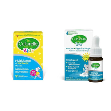 Culturelle Kids Complete Multivitamin + Probiotic Chewables, 50 Count Baby Immune & Digestive Support Probiotic + Vitamin D Drops, 30 Day Supply Culturelle uk supplements