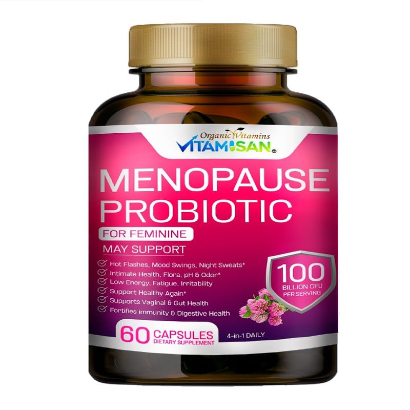 Menopause Support for Women – Hormone-Free Prebiotics & Probiotics 100 Billion CFU with Black Cohosh & Ashwagandha | Feminine Care, pH Balance, Vaginal Health, Hot Flashes, Night Sweats & Mood Swings VITAMISAN uk supplements