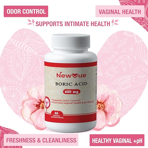 NewVue Boric Acid Vaginal Suppositories (600mg, 60 Count) Supports Vaginal pH Balance, Odor Control (USP Medical Grade Fine Powder, Easy Dissolve, Third Party Tested, Made in USA) NewVue uk supplements
