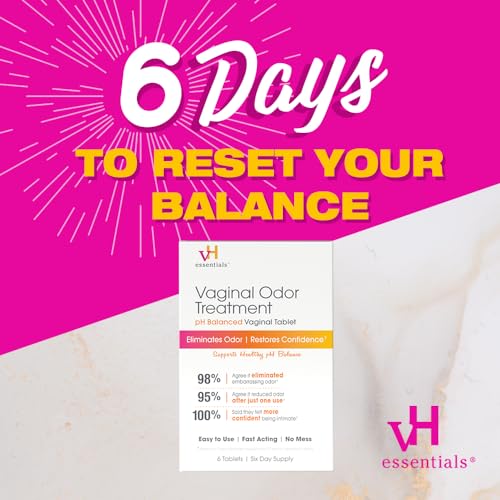 vH essentials Vaginal Odor Treatment - pH Balanced Vaginal Suppositories - 6 Tablets With Applicator, White vH essentials uk supplements