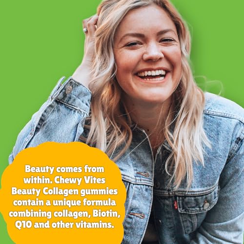 Chewy Vites Beauty Collagen 60 Gummy Vitamins |Hydrolised Collagen, CoQ10, Biotin + Vitamins | 1 Month Supply | Real Fruit Juice | Berry Flavour | 2-a-Day | CHEWY VITES uk supplements