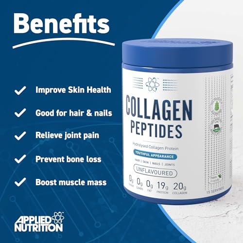 Applied Nutrition Collagen Peptides Powder - Hydrolysed Bovine Collagen Protein, Halal, Healthy Skin, Hair, Nails (Unflavoured) (300g - 15 Servings) Applied Nutrition uk supplements