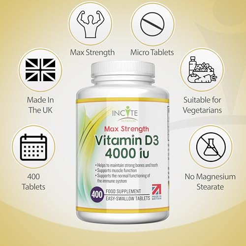 Vitamin D3 4000 iu - Vitamin D Tablets - 1 Year Supply Tablets - Vegetarian - Vitamin D Incite Nutrition uk supplements