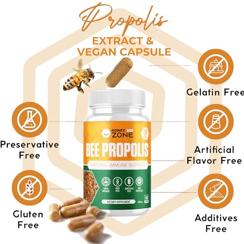 HONEYBEEZONE-Bee Propolis Capsules – 100% Natural Energy and Immune Support Supplement | Non-GMO, Gluten-Free, 60 Easy-to-Swallow Veggie Capsules HONEYBEEZONE uk supplements