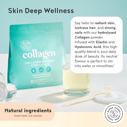 Collagen Powder with Hyaluronic Acid 400g - Collagen Peptides Supplement + Amino Acids Alpha Foods uk supplements