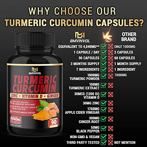 BMVINVOL Turmeric Curcumin Supplement 4040 mg - 95% Curcuminoids with Ginger BMVINVOL uk supplements