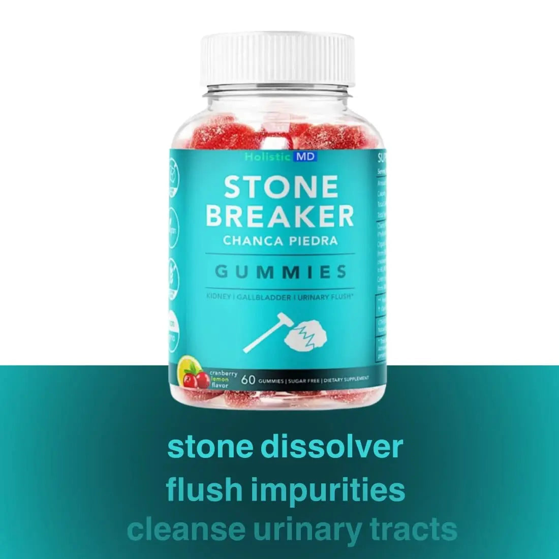 Holistic MD Stone Breaker Chanca Piedra 1,500mg Gummies Kidney Stones Cleanse Gallbladder Formula | Plus Cranberry Extract Might Help Urinary Tract Flush Impurities | Fast Absorption Sugar Free 60ct Holistic MD uk supplements