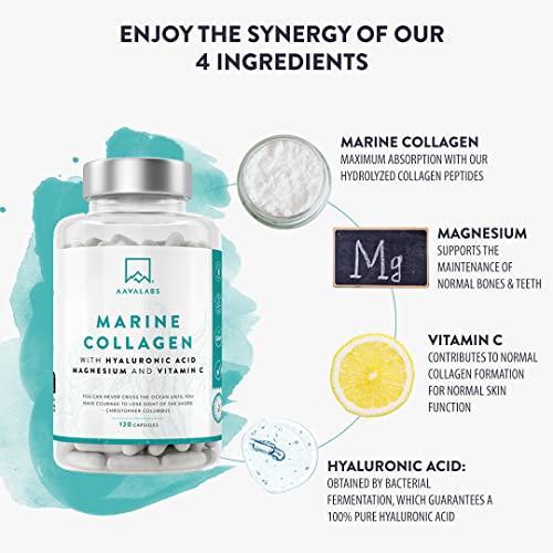 Marine Collagen Tablets for Women and Men with Hyaluronic Acid, Natural Vitamin C & Magnesium - with Pure Collagen peptides AAVALABS uk supplements