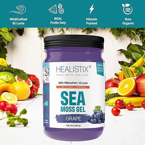 Healistix Grape Irish Sea Moss Gel- St Lucia Wildcrafted Seamoss Gel, Packed HX HEALISTIX uk supplements