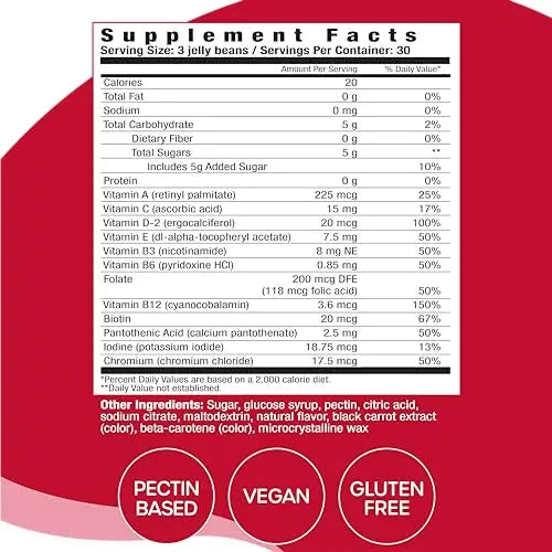 VitaDrops Multivitamin Jelly Beans, Women & Men, Source of Vitamin A C D E B-3 B-6 & Biotin, Supports Immune System, Pectin Based VitaDrops uk supplements