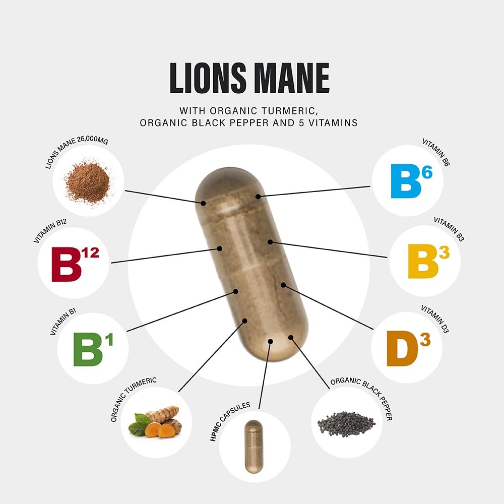 Lions Mane Supplement High Strength 26,000mg Plus 5 Vitamins SS Sport Supplies uk supplements