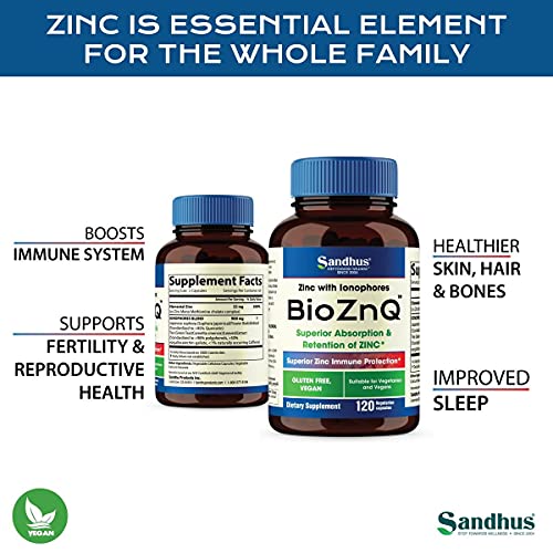 Sandhu's BioZnq 900mg Vegetarian Capsules Zinc Supplement with Quercetin Sandhu's uk supplements