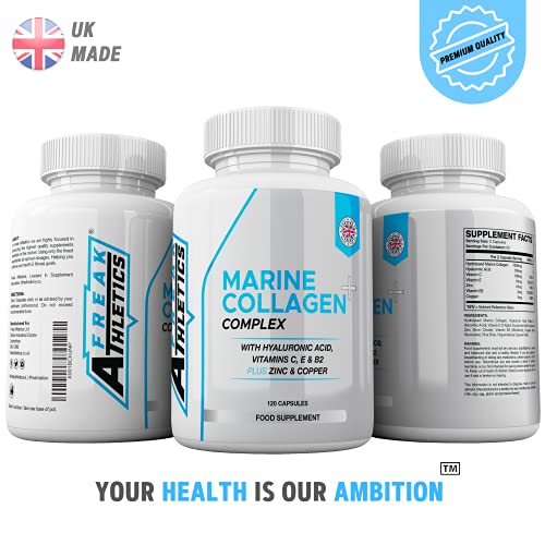 Marine Collagen 1000mg - Type 1 Hydrolysed Collagen - Enhanced with Hyaluronic Acid, Vitamin C Freak Athletics uk supplements