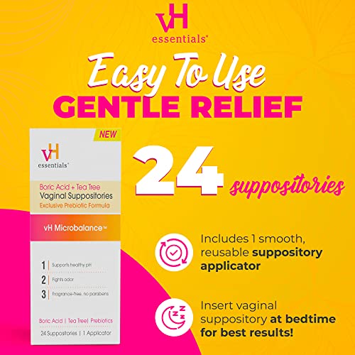 vH essentials Boric Acid + Tea Tree Vaginal Suppositories - Prebiotics Formula with Lactic Acid vH essentials uk supplements
