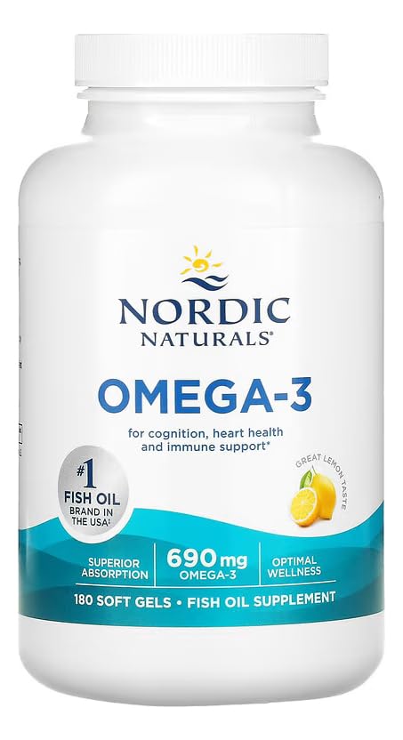 Nordic Naturals Omega-3, Lemon Flavor - 180 Soft Gels - 690 mg Omega-3 - Fish Oil - EPA & DHA - Immune Support, Brain & Heart Health, Optimal Wellness - Non-GMO - 90 Servings Nordic Naturals uk supplements