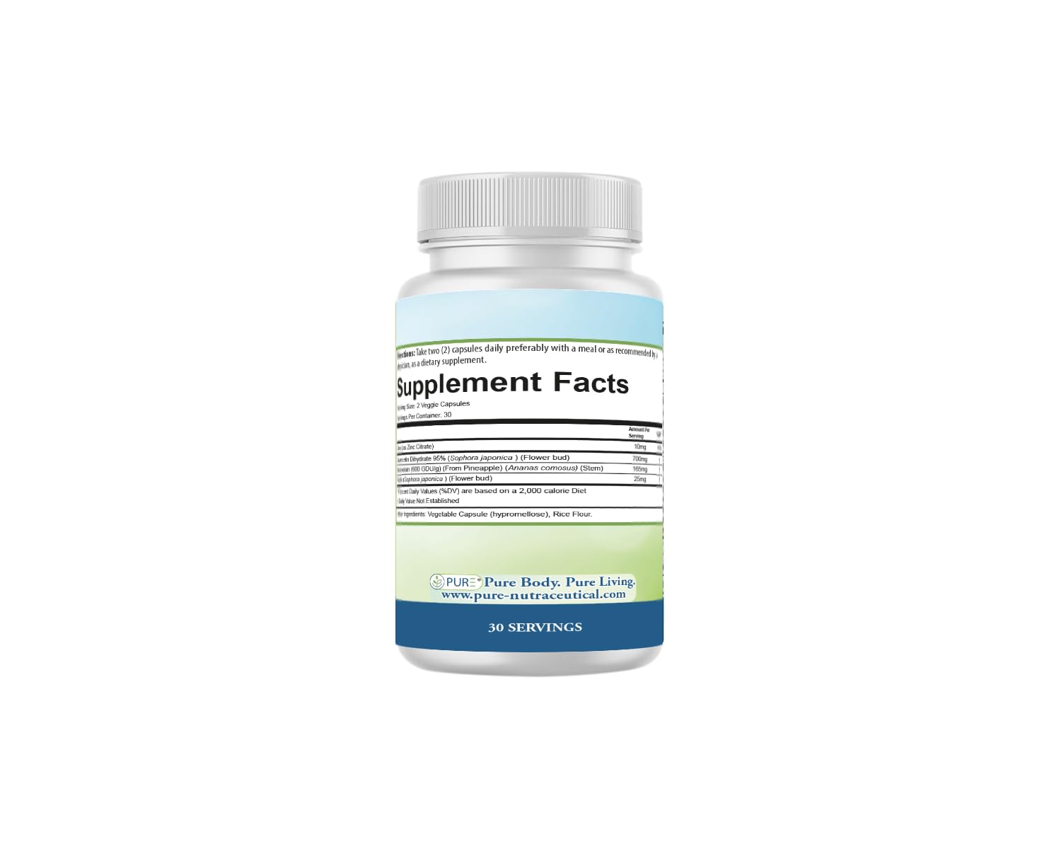 PURE® Quercetin+ with Zinc, Bromelain, Rutin Immune Shield - 60 Capsules - High Bioavailability Antioxidant Complex for Respiratory Health & Viral Defense - Made in USA PURE uk supplements