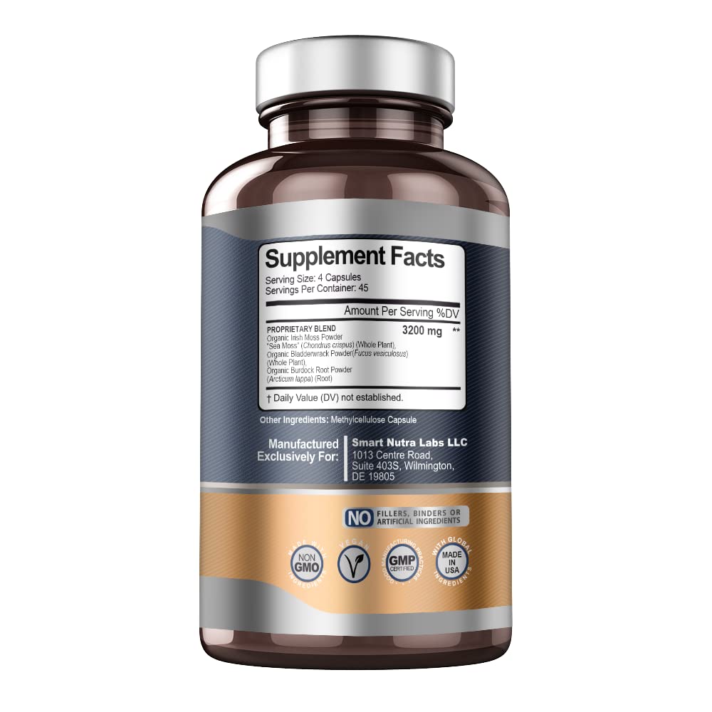 SMART NUTRA LABS Organic Sea Moss 3200MG Per Serving- 180 Vegan SMART NUTRA LABS uk supplements