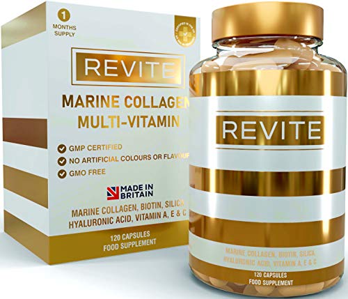 Marine Collagen Capsules 2000mg, Hyaluronic Acid, Silica, Biotin, Vitamin A, E & C Hair Revite uk supplements