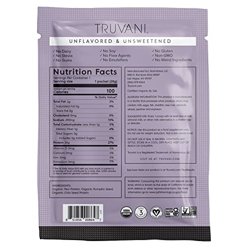 Truvani Organic Vegan Protein Powder Unflavored - 20g of Plant Based Protein, Organic Truvani uk supplements