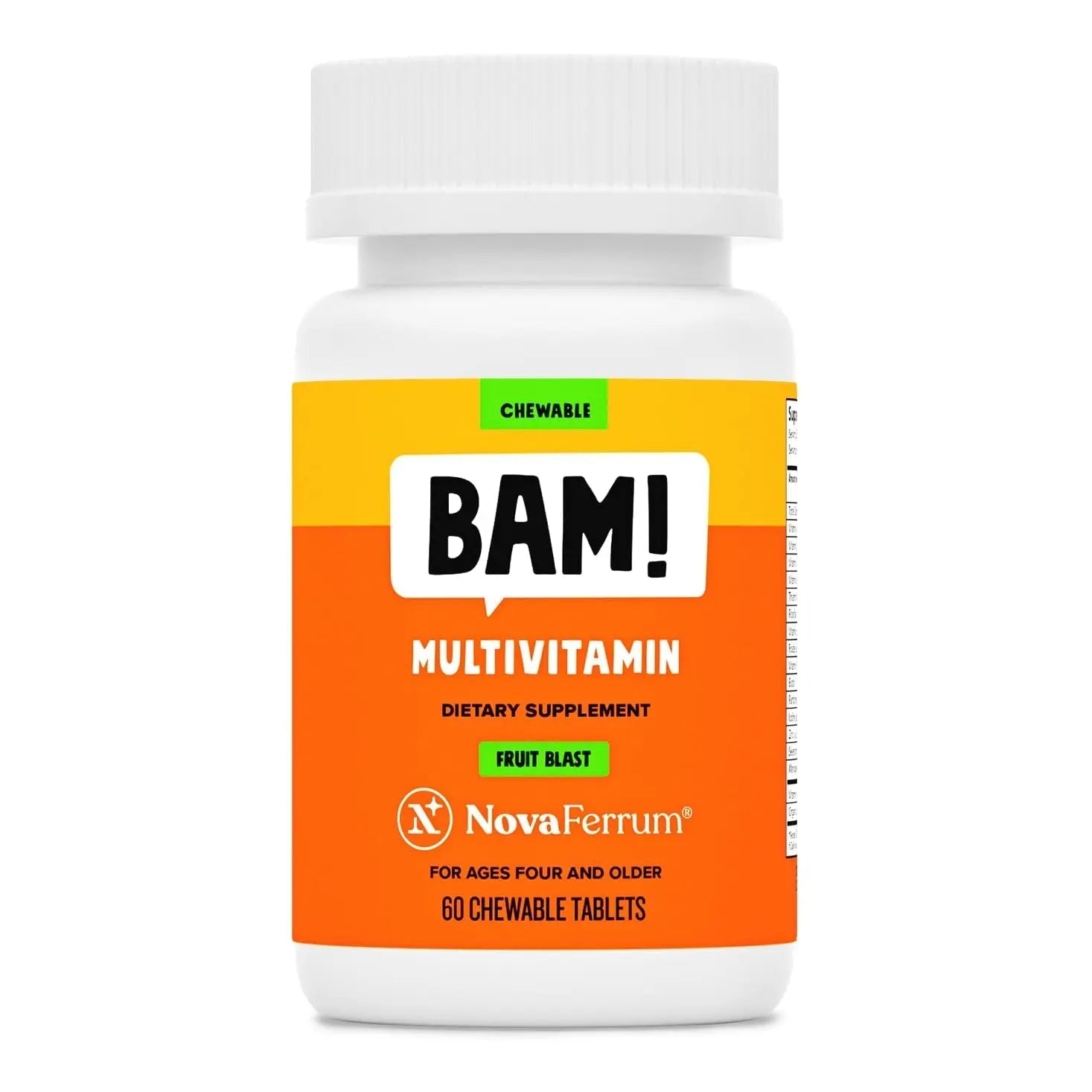 NovaFerrum BAM Chewable Multivitamin for Kids & Adults Ages 4 and Above – Fruit Blast Flavor – 60 Chewable Tablets NovaFerrum uk supplements