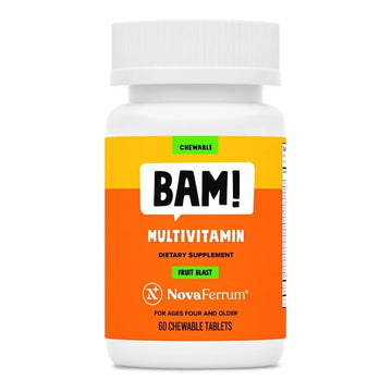 NovaFerrum BAM Chewable Multivitamin for Kids & Adults Ages 4 and Above – Fruit Blast Flavor – 60 Chewable Tablets NovaFerrum uk supplements