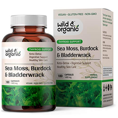 Sea Moss Capsules - 180 Caps Wildcrafted Irish Moss, Burdock Root & Bladderwrack Wild & Organic uk supplements