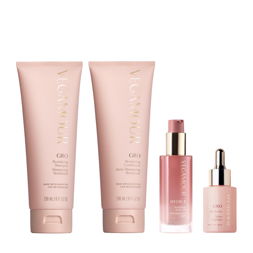 Vegamour Essentials Kit: Revitalizing Shampoo & Conditioner, Hair Serum, Weightless Repair Oil for All Hair Types VEGAMOUR uk supplements