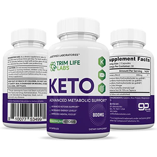 (2 Pack) Trim Life Labs Keto Pills Includes Apple Cider Vinegar Patented goBHB Justified Laboratories uk supplements