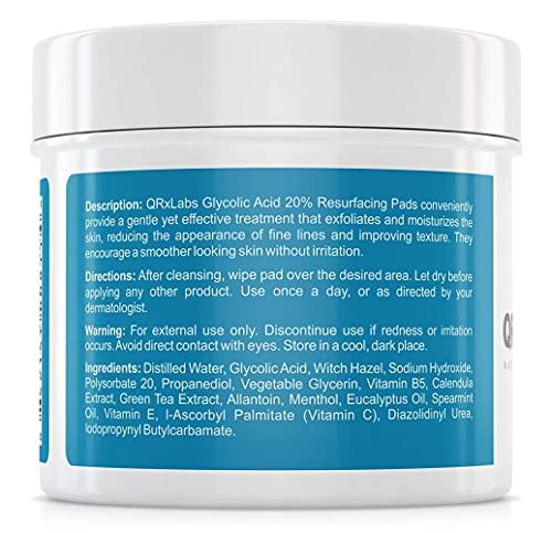 QRxLabs Glycolic Acid 20% Resurfacing Pads for Face & Body with Vitamins B5 QRxLabs uk supplements