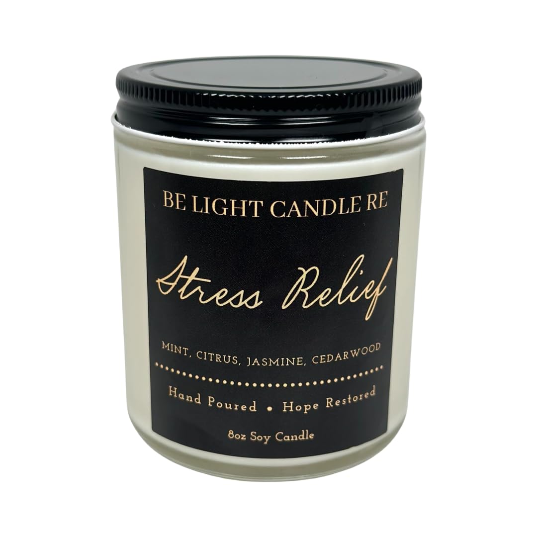 Stress Relief Candle | Purpose-Driven Soy Candles | Scented Candle for Home | 8oz Long Lasting Candle Be Light Candle RE uk supplements