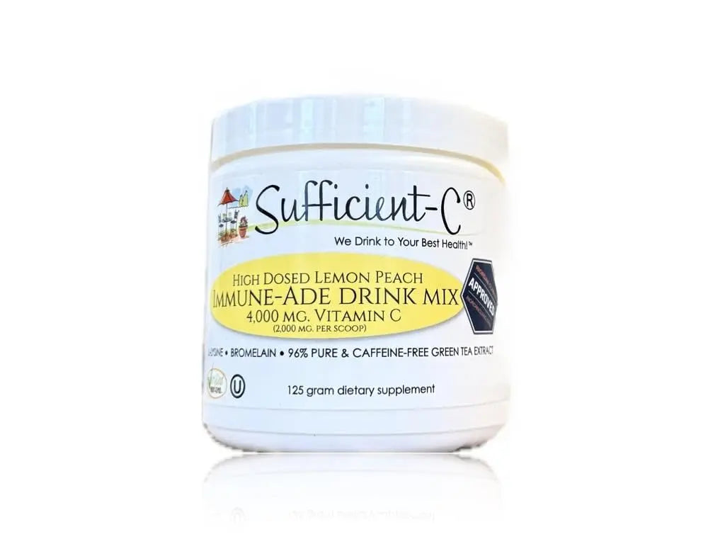 Sufficient-C High Dose Non-GMO Vitamin C Lemon Peach Immune-Ade Drink Mix, Convenient 125 Gram Size w/L-lysine, Bromelain & a Premium 96% Pure Green Tea Extract Sufficient-C uk supplements