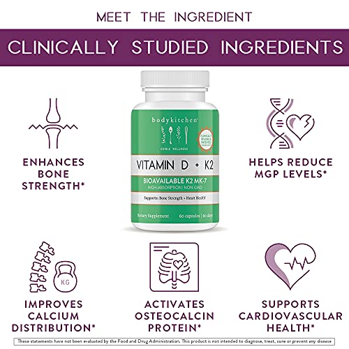 Body Kitchen Vegan Plant-Based Vitamin D3 + K2 (MK7) Supplement, Bone and Heart Body Kitchen uk supplements