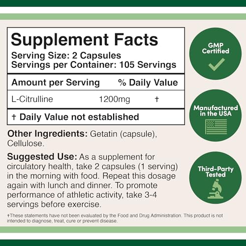 L Citrulline Capsules 1,200mg Per Serving, 210 Count (L-Citrulline Increases Levels Double Wood Supplements uk supplements