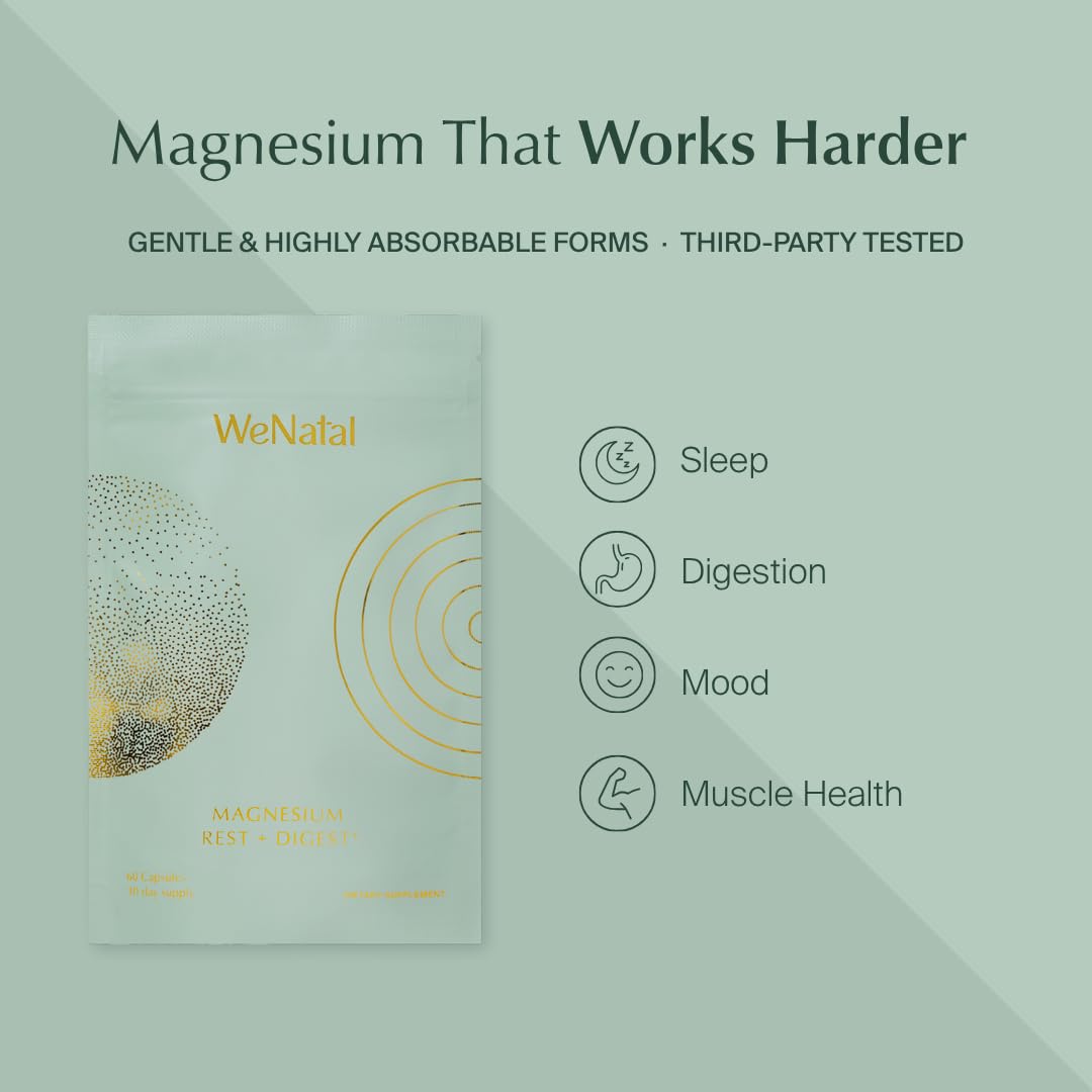 WeNatal Rest + Digest Magnesium Supplement with Glycinate, Malate, Citrate & Gluconate for Relaxation, Digestion, Sleep, Mood & Stress Support – Vegan, Non-GMO, 60 Capsules WeNatal uk supplements