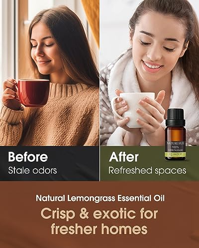 NATURE HUE Lemongrass Essential Oil - 10 mL (1/3 oz) - Pure, Natural, Therapeutic Grade NATURE HUE uk supplements