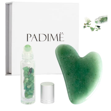 Padime 2 pcs | Premium Set | Real Jade Gua Sha Tool for Facial Skin Care + Glass Bottle for Your Oil Padimë uk supplements
