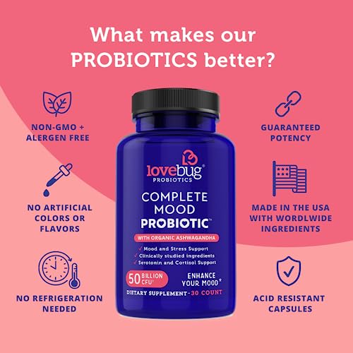 Lovebug Complete Mood Probiotic | 10 Clinically Studied Probiotic Strains & Patented lovebug PROBIOTICS uk supplements