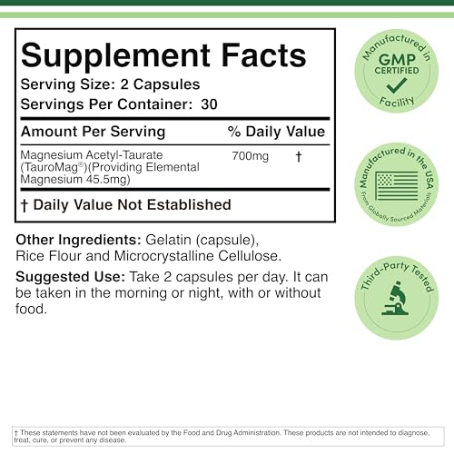 Magnesium Acetyl-Taurate (ATA MG, TauroMag) Novel and Patented Form of Magnesium for PMS and Cramp Relief (60 Capsules, 350mg) PMS Relief Magnesium Supplement by Double Wood Supplements Double Wood Supplements uk supplements