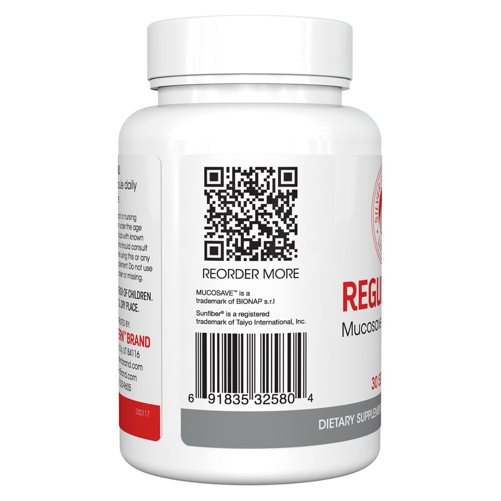 Silver Fern Regularity Digestive Supplement Capsules Brand - 1 Bottle = 30 Capsules = 30 Day Supply - Mucosave FG (Prickly Pear Polysaccharides & Olive Leaf Polyphenols) & SunFiber Silver Fern uk supplements
