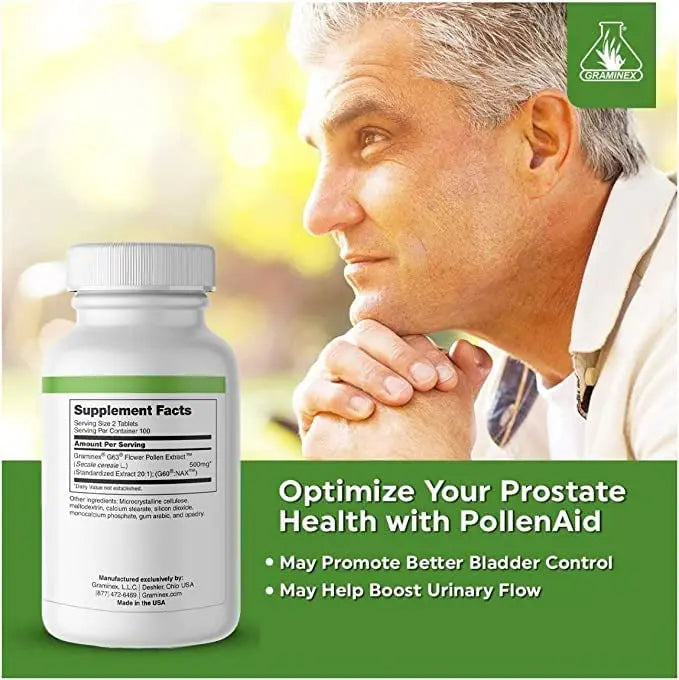 Graminex PollenAid Prostate Supplement: All Natural Prostate Support for Bladder Control & Urinary Tract Health, Rye Pollen Extract Made in USA, 200 Tablets (Pack of 2) Graminex uk supplements