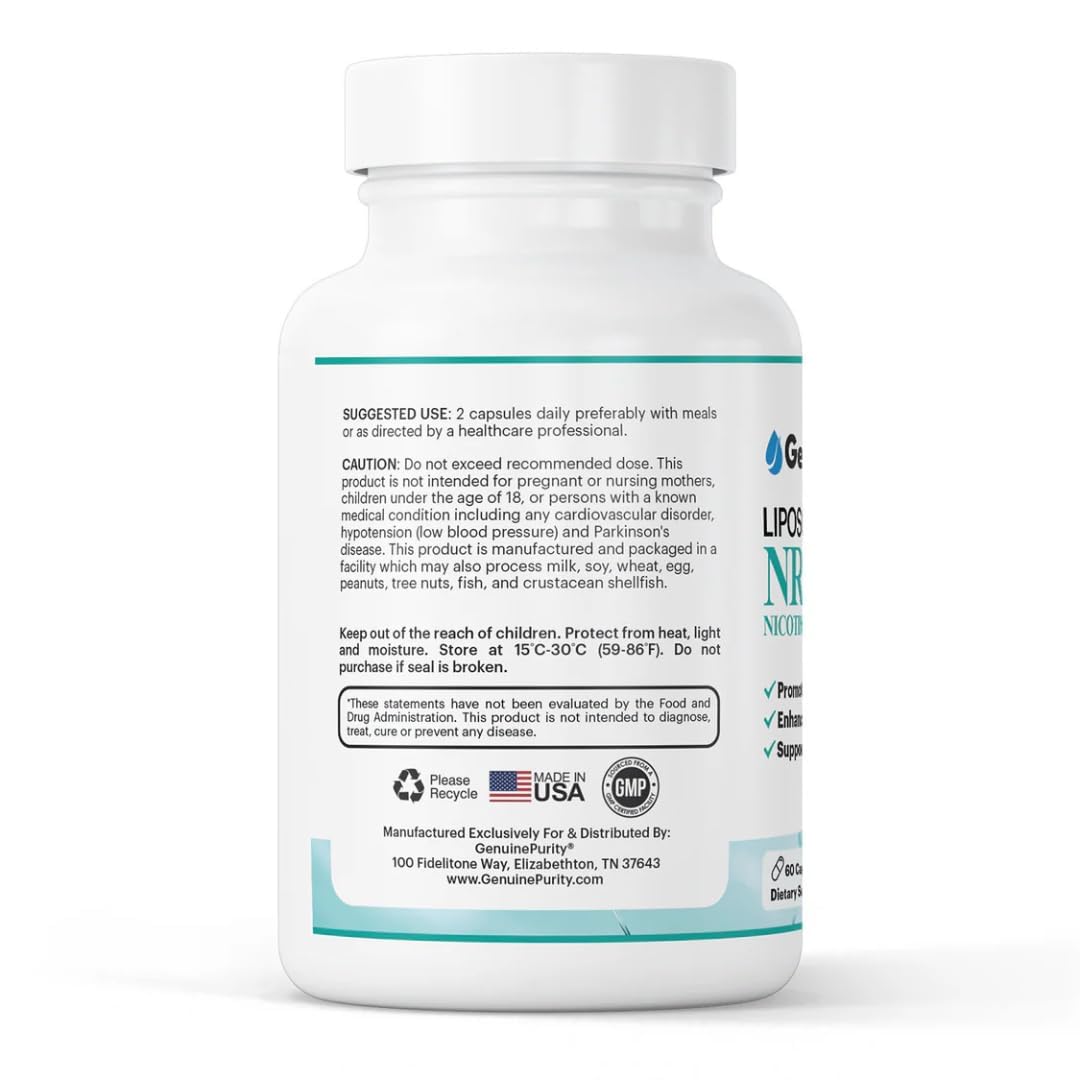 GenuinePurity Liposomal NR 300mg Nicotinamide Riboside Supplement | Advanced NAD Boost for Cellular Energy and Mitochondrial Function | Gluten Free, Vegan, USA Made, Non-GMO | 60 Capsules GenuinePurity uk supplements